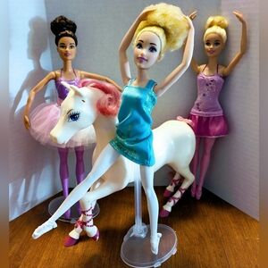 2 Barbie Ballerina Dolls & 1 Disney Cinderella Ballerina Doll with Horse